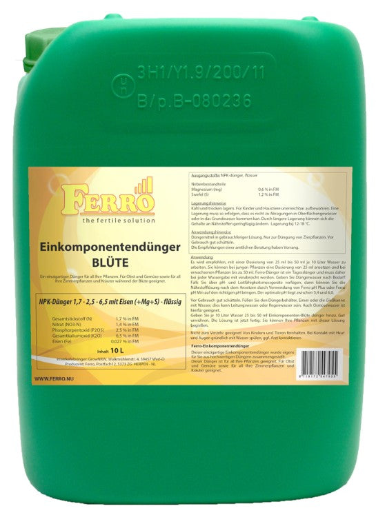 FERRO 1-Komponentendünger Blüte 10 Liter beim Growshop ULLa Köln preiswert online kaufen