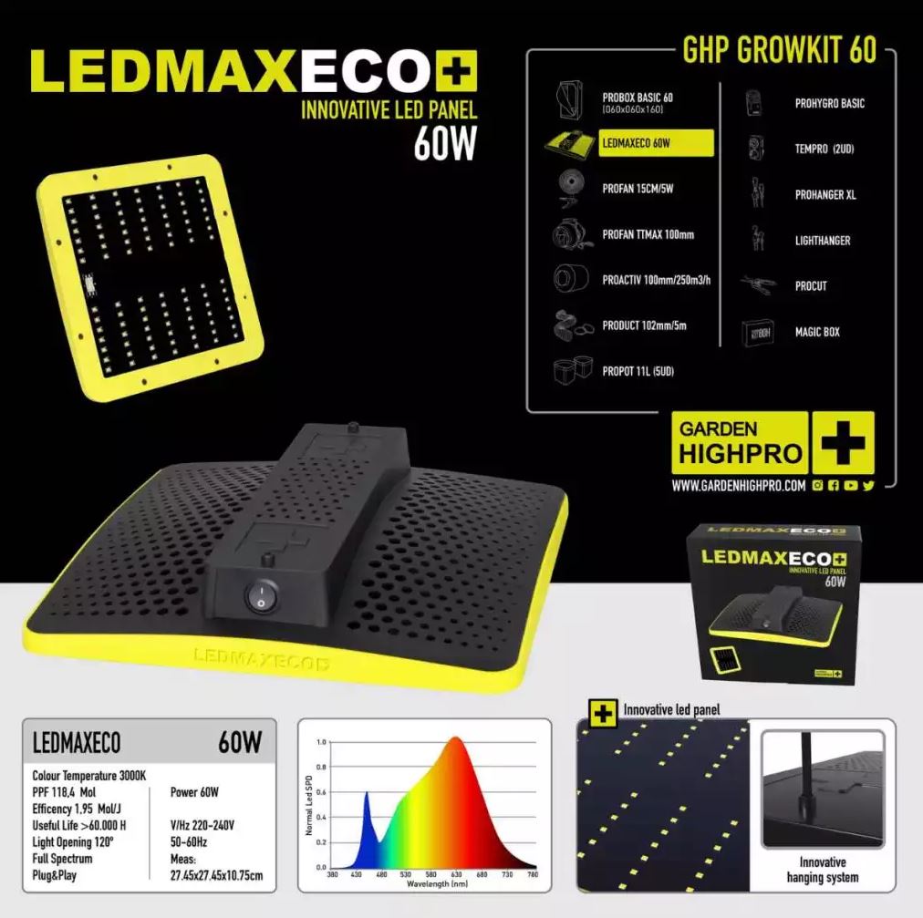 Growboxset GHP 60 x 60 x 160 cm | LED mit 60 Watt